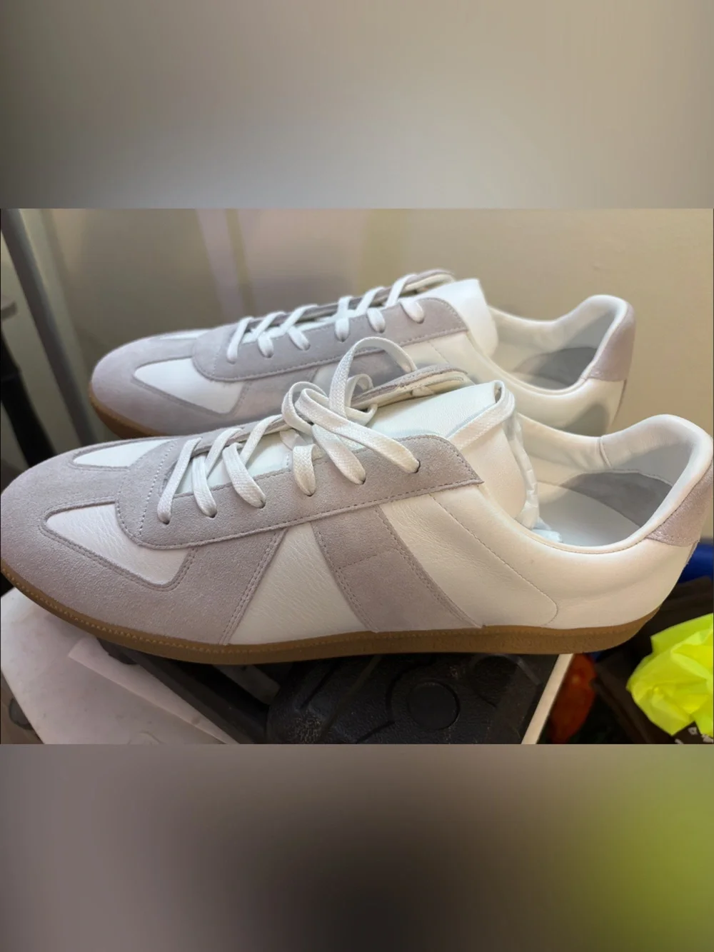 Quince White and Light Gray Suede Leather Sneakers